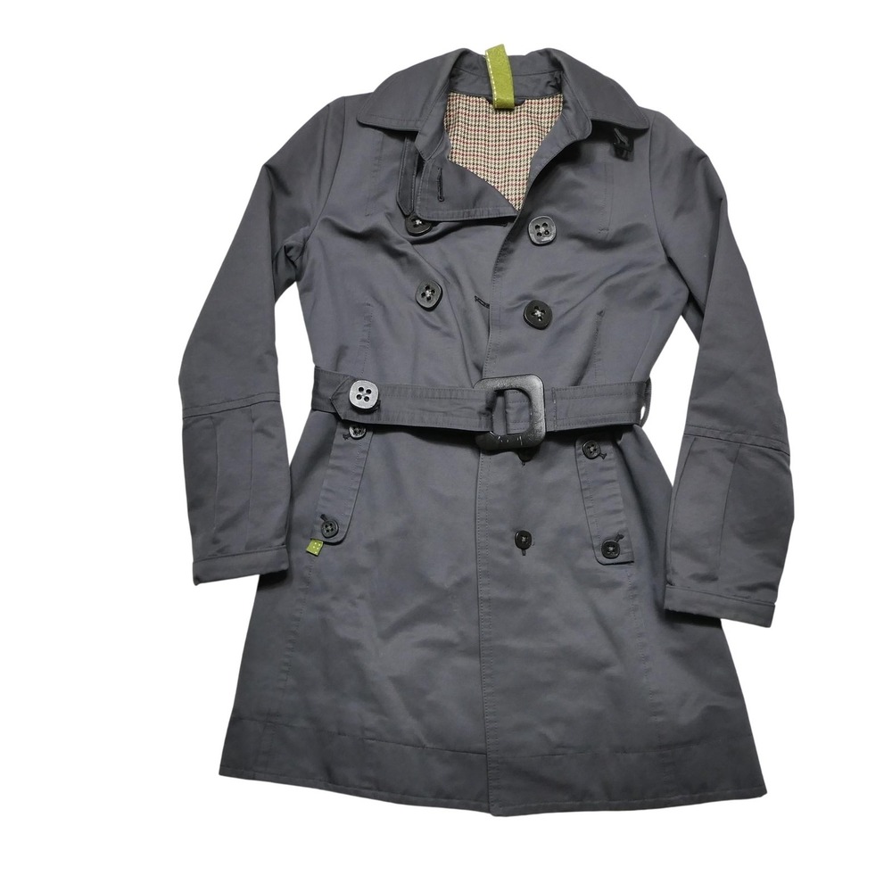 Soia & Kyo Coat Womens Medium Gray Belted Trench Double Breasted Lined Twill